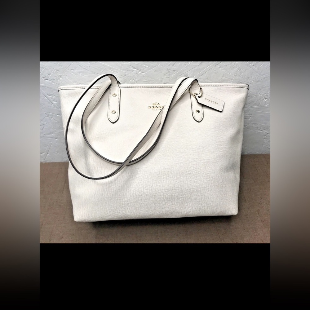 Coach City Zip Tote Shoulder Bag Large Chalk White Ivory Leather F58846 - Picture 2 of 16